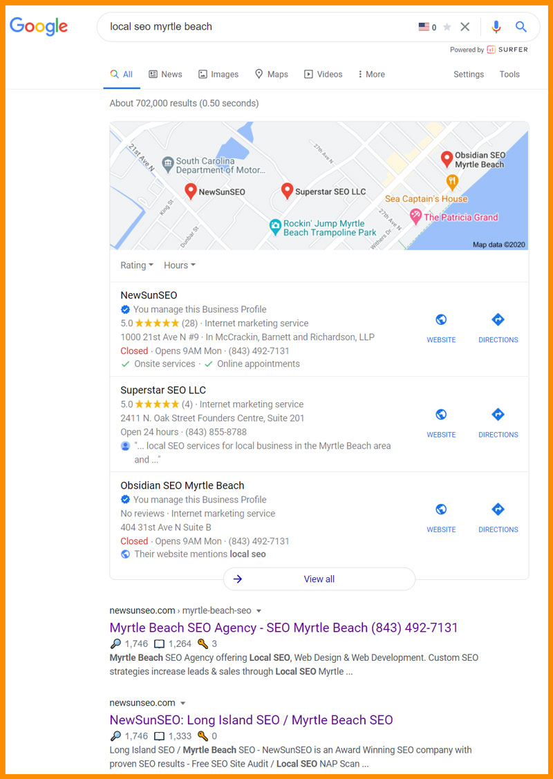 Our Local SEO Myrtle Beach Rankings