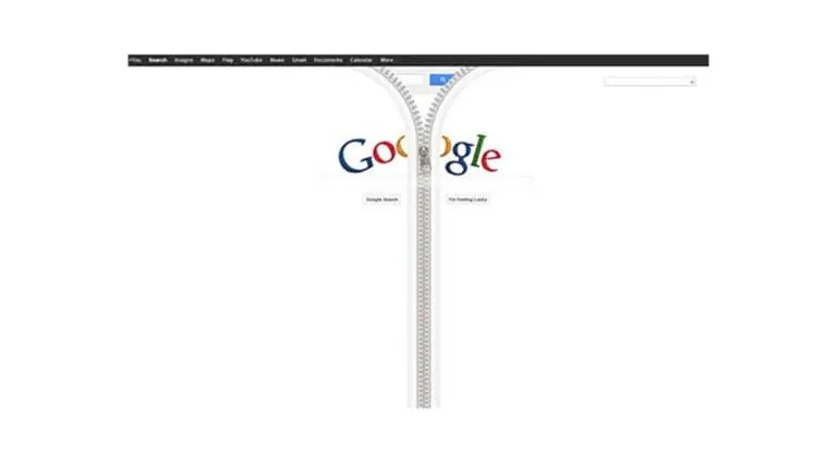 Google Doodle with a zipper splitting the logo down the middle