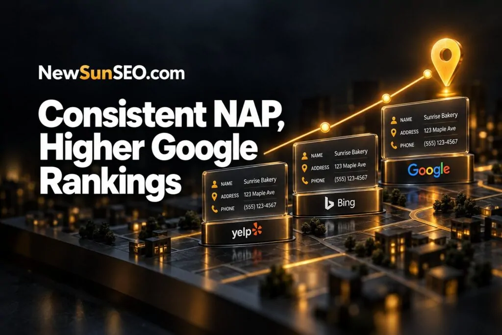 Consistent NAP Information Has Been Shown To Correlate With Higher Rankings in Google, Local AI-SEO / NAP from NewSunSEO