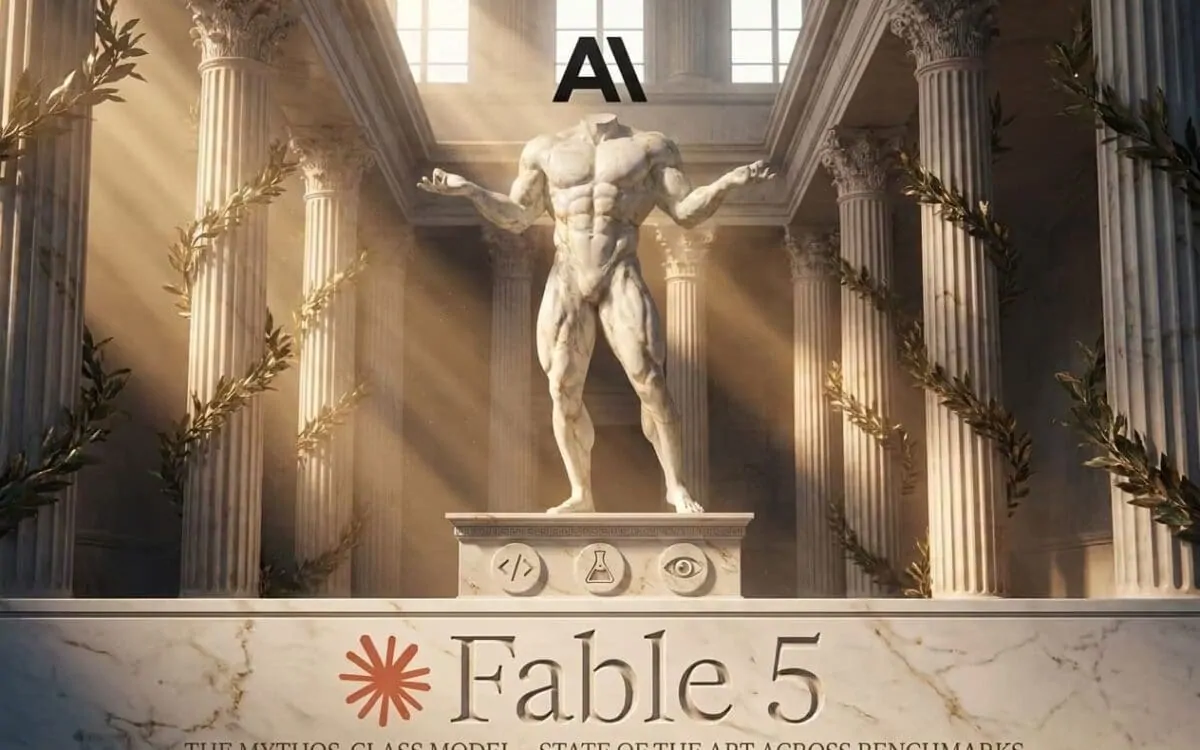 Anthropic logo with Claude Fable 5 and Mythos 5 models suspended