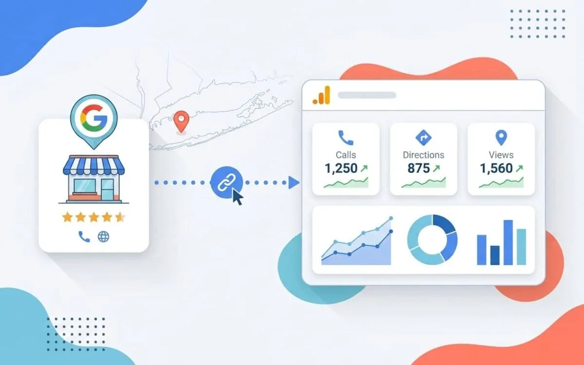 Google Business Profile metrics flowing into a Google Analytics dashboard