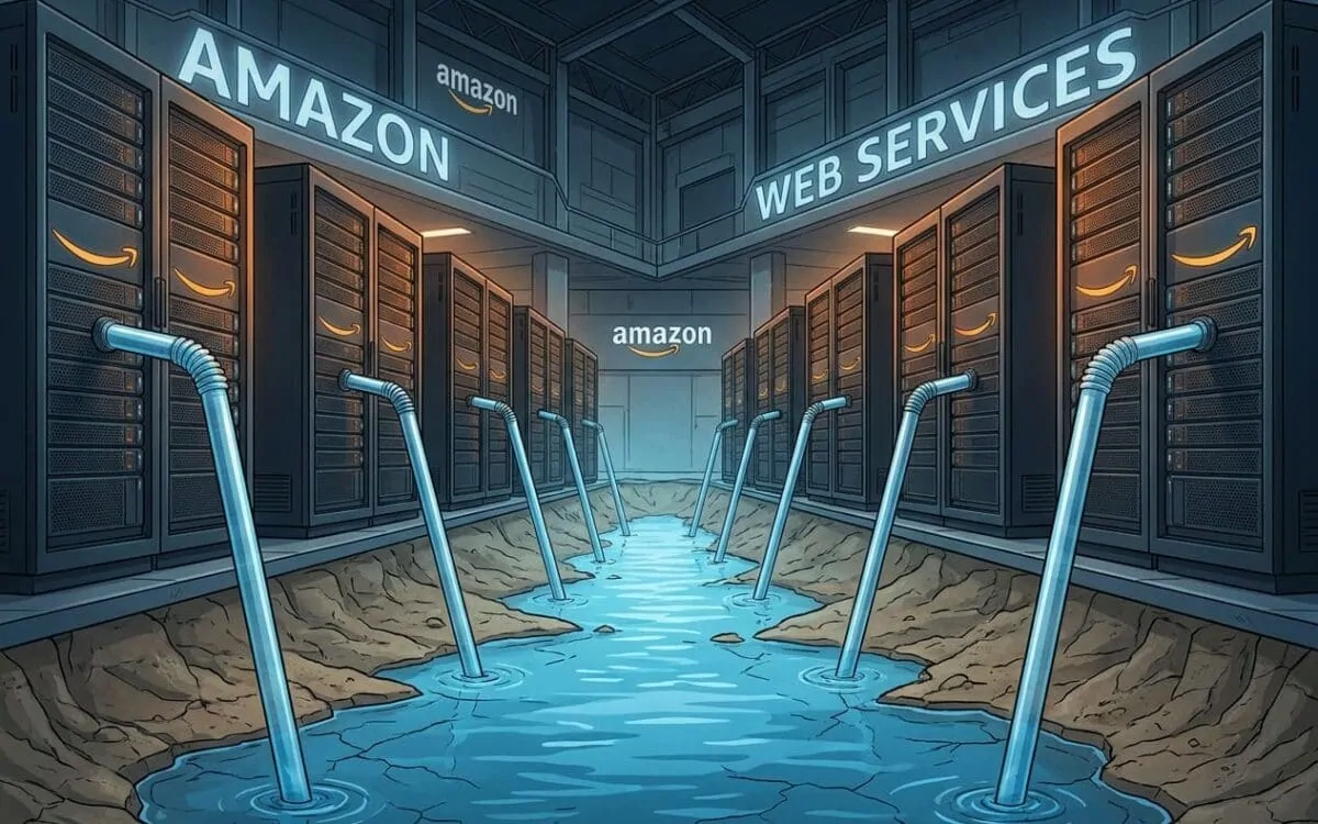 Water cooling pipes and mist inside a data center for AI search water cost