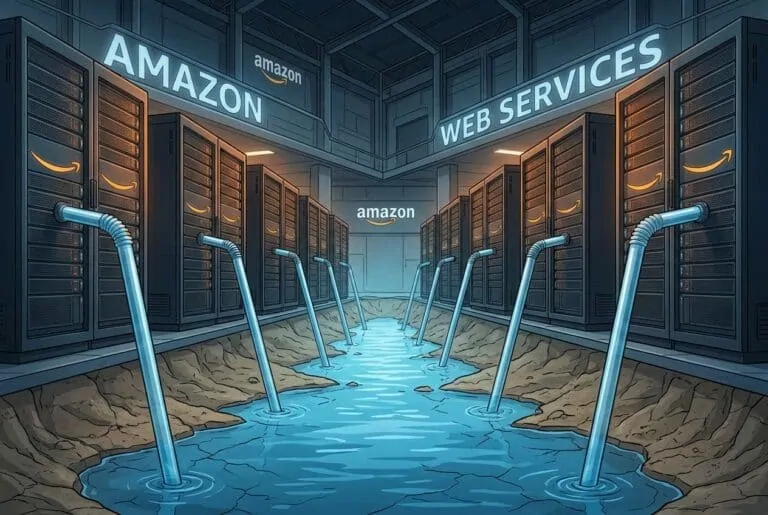 Water cooling pipes and mist inside a data center for AI search water cost