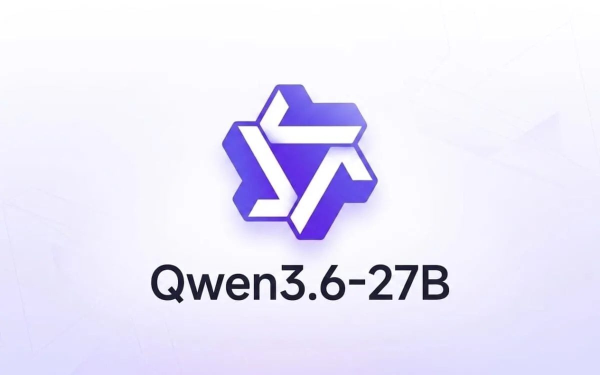 Qwen logo with the caption Qwen3.6-27B on a bright light lavender background