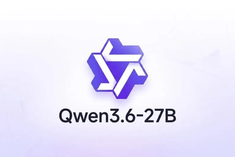Qwen logo with the caption Qwen3.6-27B on a bright light lavender background