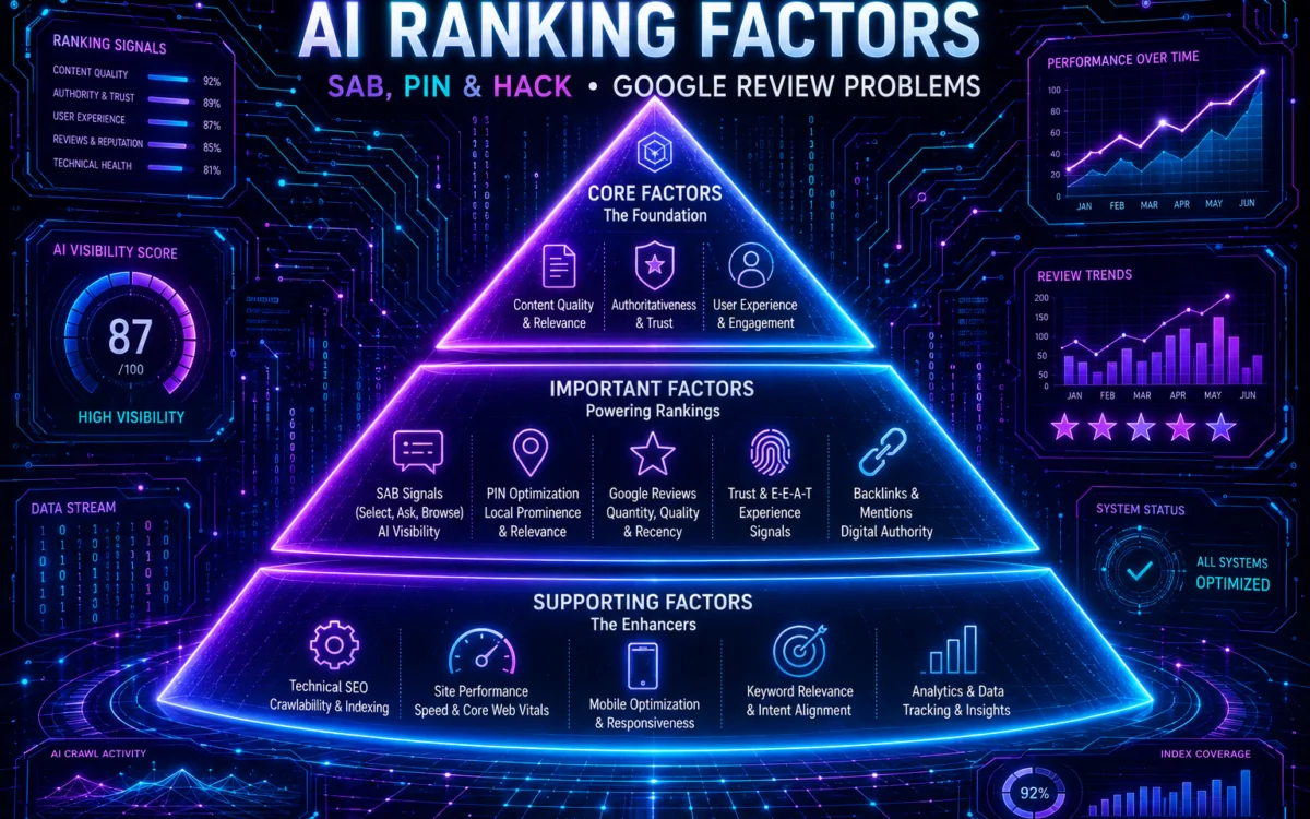 Holographic robot beside dashboard of LLM recommendation ranking factors