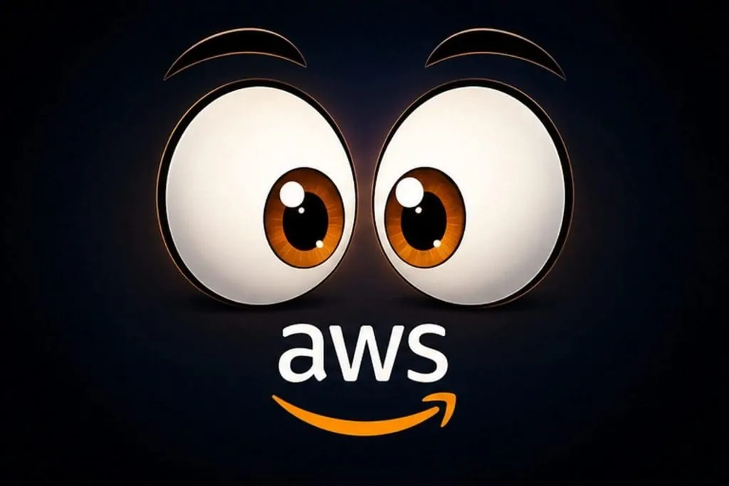 Holographic robot reviewing AWS billing dashboard showing erroneous charge estimate during cloud billing bug