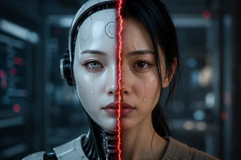 Holographic robot beside smartphone representing China's ban on AI companion chatbots for minors