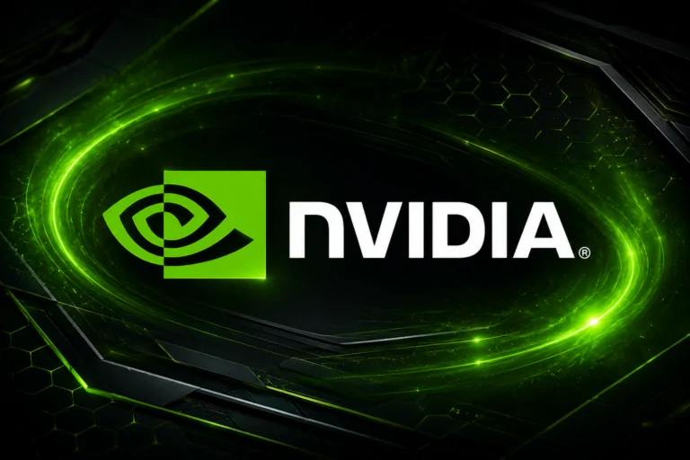 Holographic robots at a desk illustrating US Treasury and Nvidia dispute over Chinese AI