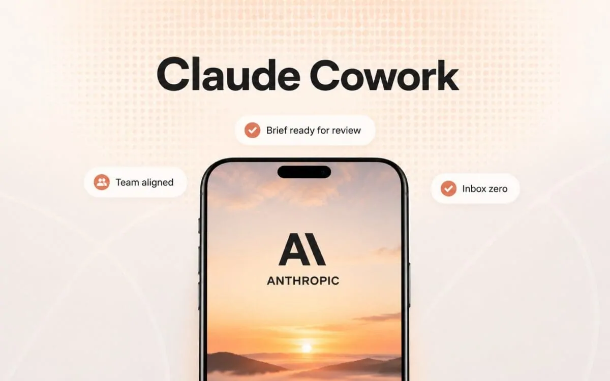 Laptop and phone on a desk displaying Claude Cowork cross-device tasks