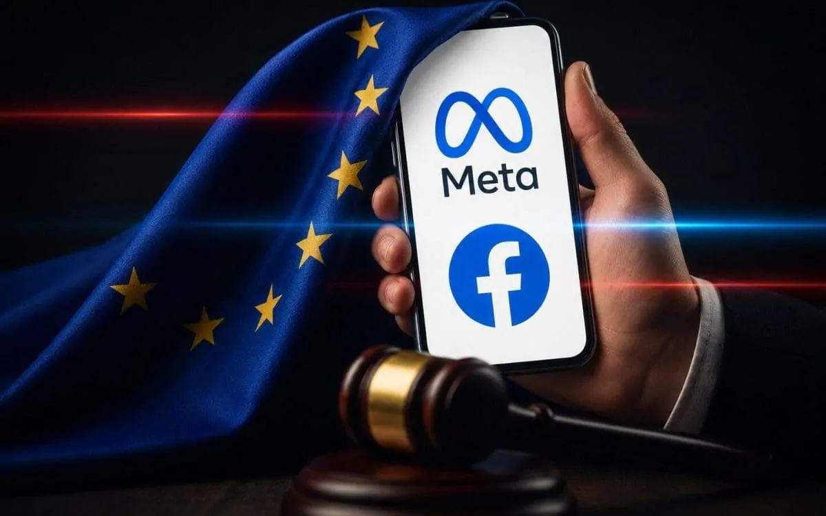 European Commission building exterior with Meta logo overlay