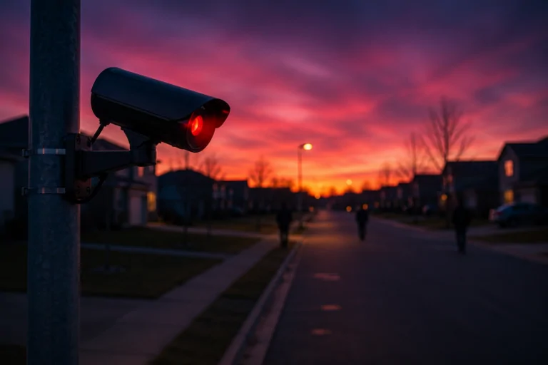 Flock Safety surveillance camera mounted on a city utility pole