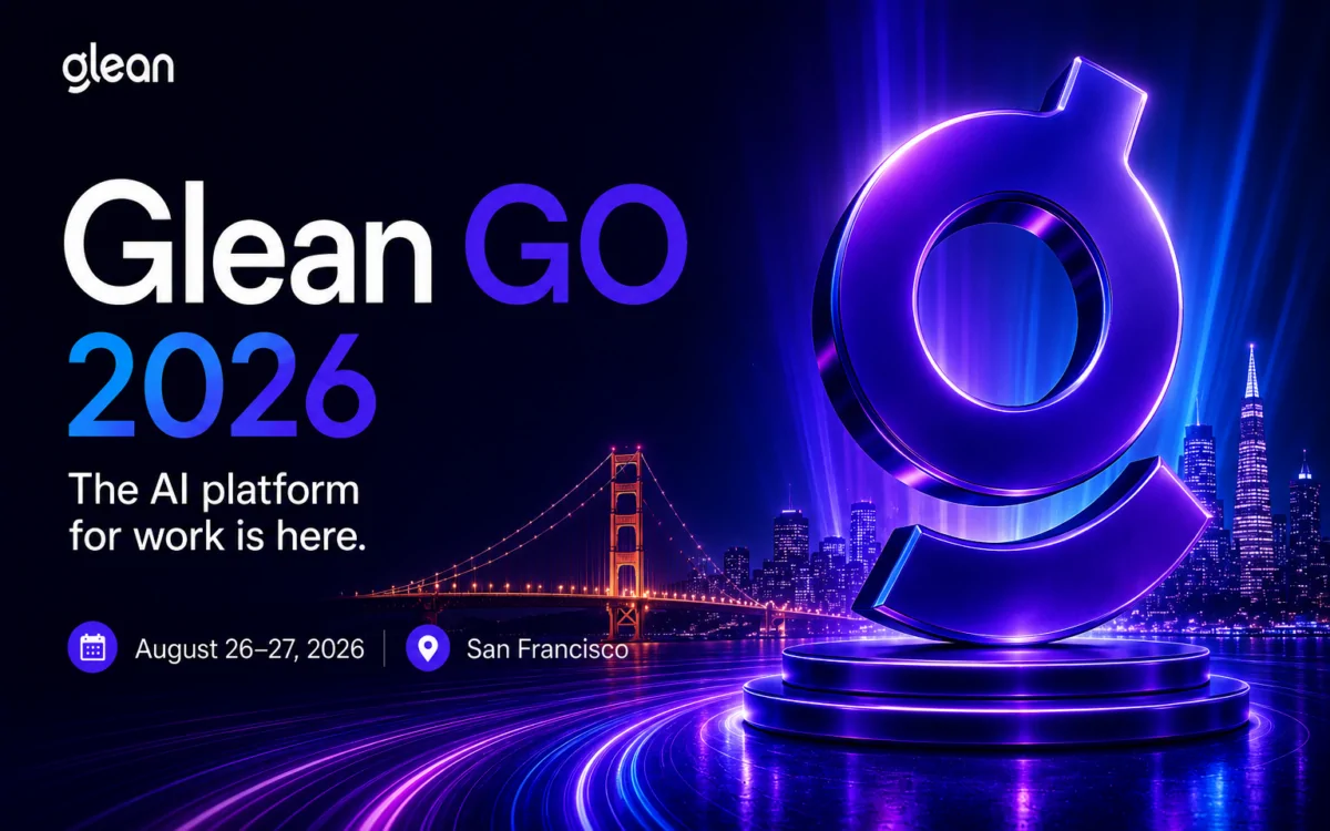 Glean:GO enterprise AI conference stage at Fort Mason with attendees