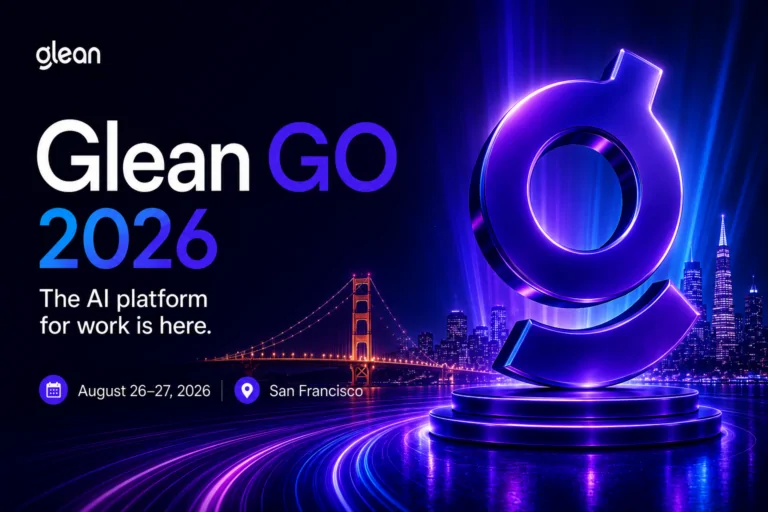 Glean:GO enterprise AI conference stage at Fort Mason with attendees