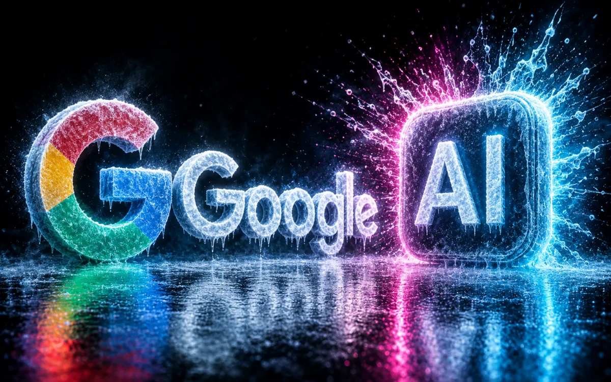 Holographic robot in a bright server room illustrating Google's Gemini AI chip project