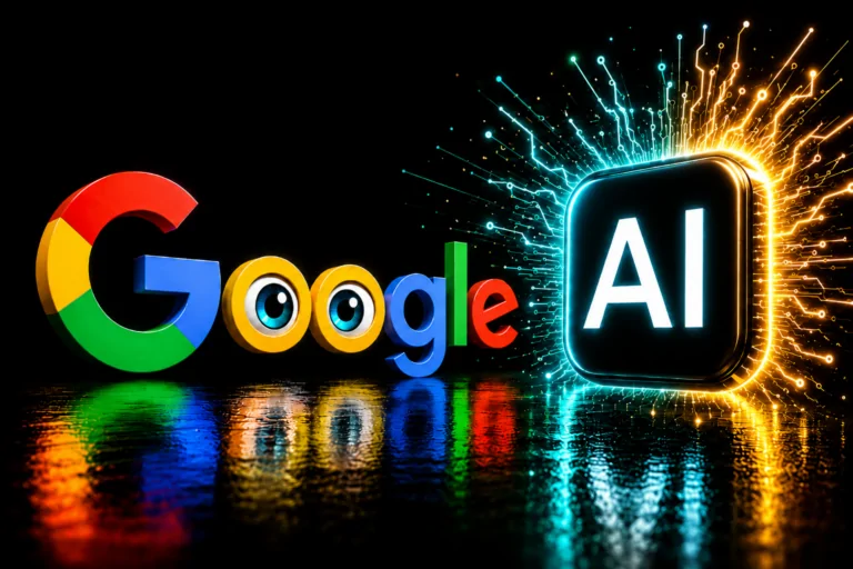 Holographic robot analyzing website accessibility tree structure for AI agents
