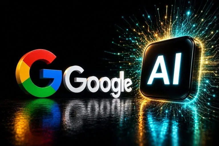 Holographic robot analyzing connected content nodes to illustrate Google AI spam detection research
