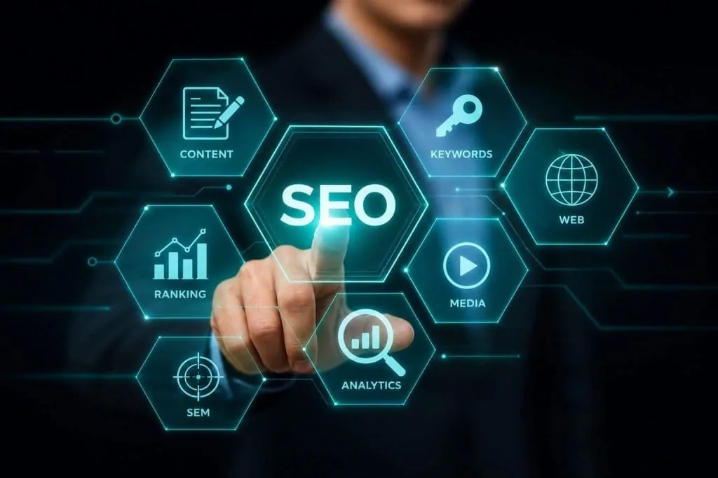 Chess piece representing SEO strategy beside AI search icons