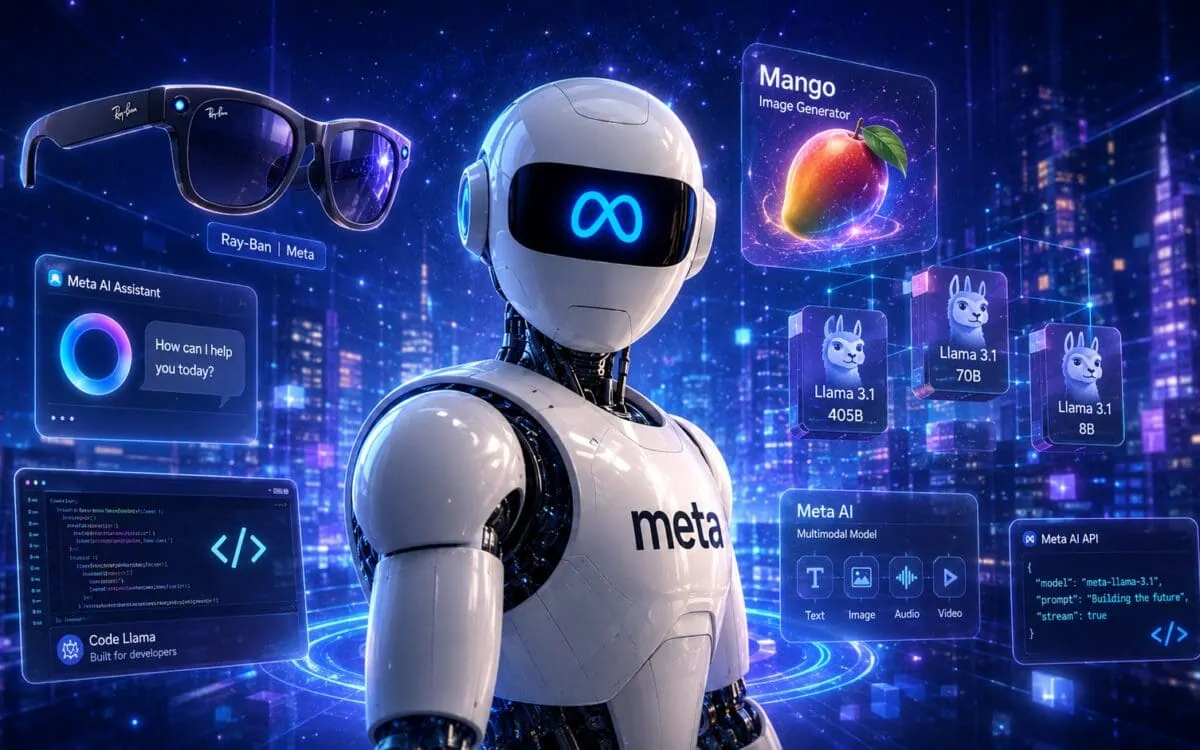 Holographic robot among developers representing Meta's Muse Spark AI API launch