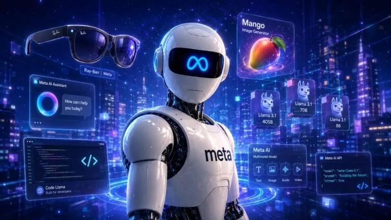 Holographic robot among developers representing Meta's Muse Spark AI API launch