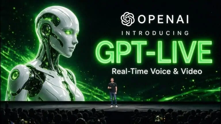Person speaking to a laptop with a holographic assistant illustrating ChatGPT real-time voice mode
