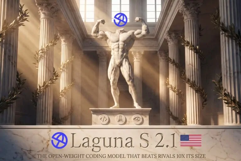 Poolside's Laguna S 2.1 coding model benchmark charts displayed alongside GPU hardware