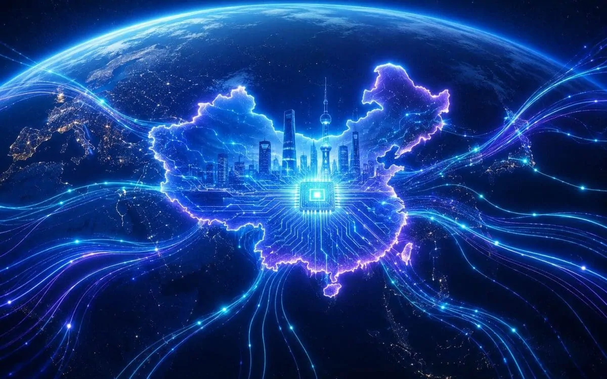 Xi Jinping speaking at the World AI Conference with a holographic robot on stage