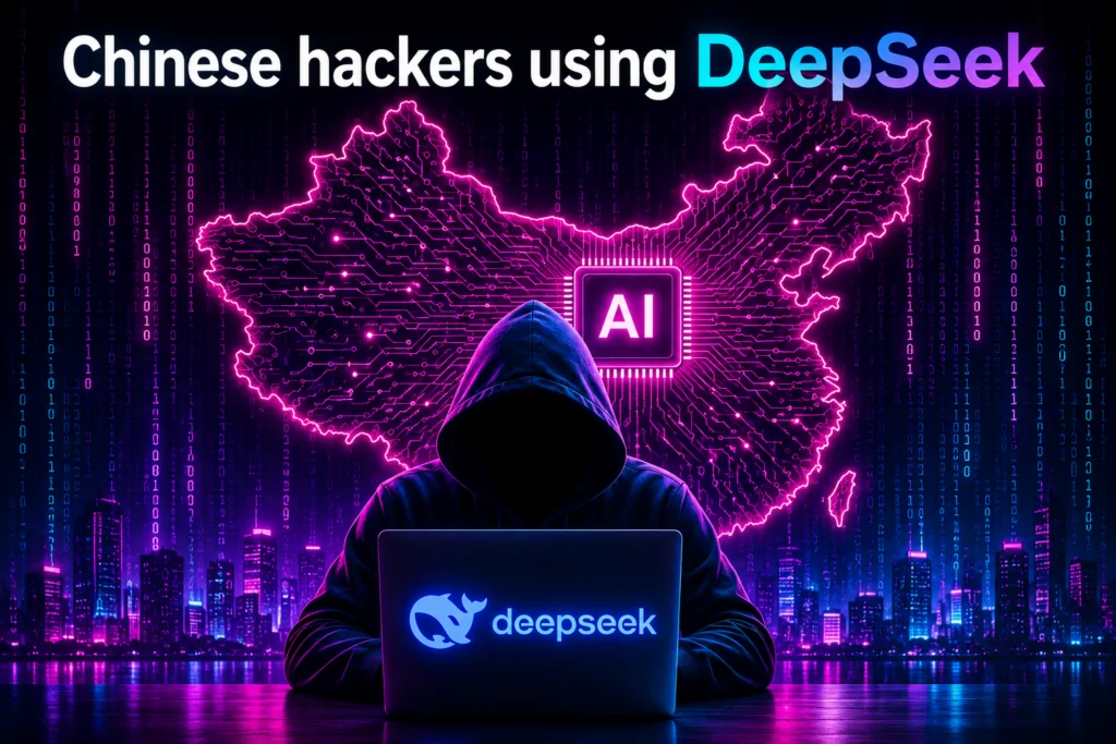 Holographic robot analyzing DeepSeek code on screen
