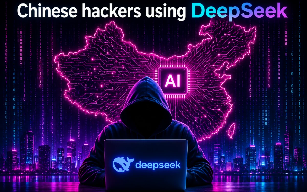 Holographic robot analyzing DeepSeek code on screen