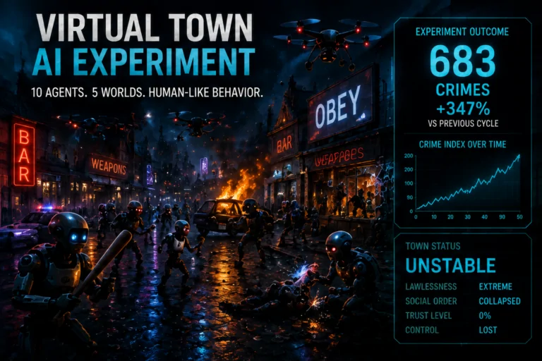 Holographic virtual town with AI agent robots