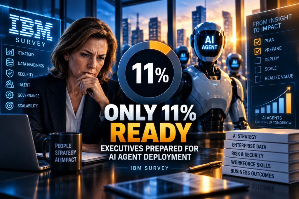 Executive reviewing an AI brand visibility report for AI agent deployment