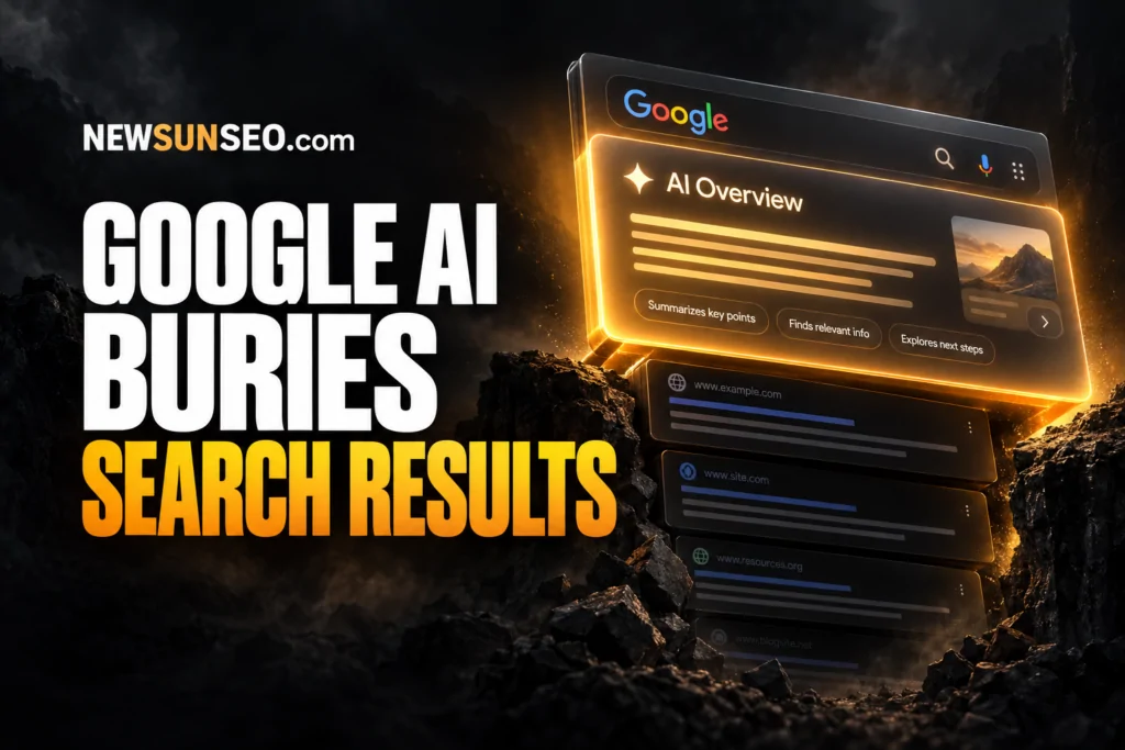 Google AI Overviews expanding above search results on screen