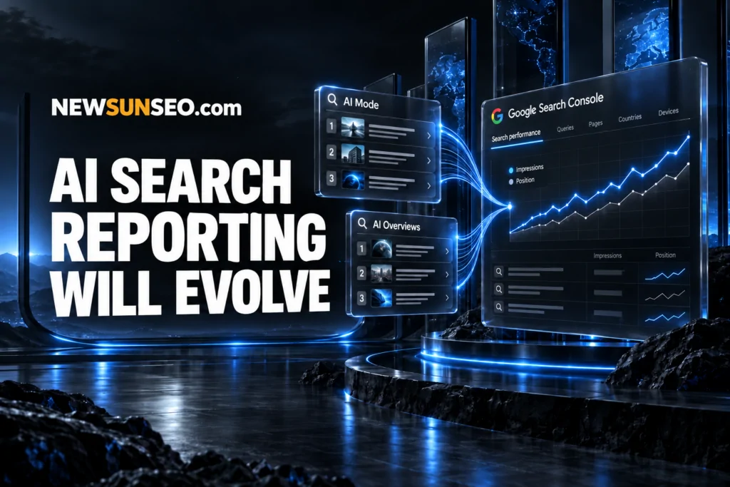 AI position reporting dashboard on a futuristic display with glowing charts and search interfaces