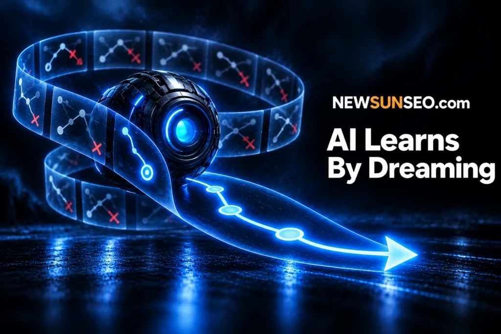 Dream-RSI concept shown as an AI orb replaying glowing search path arrows