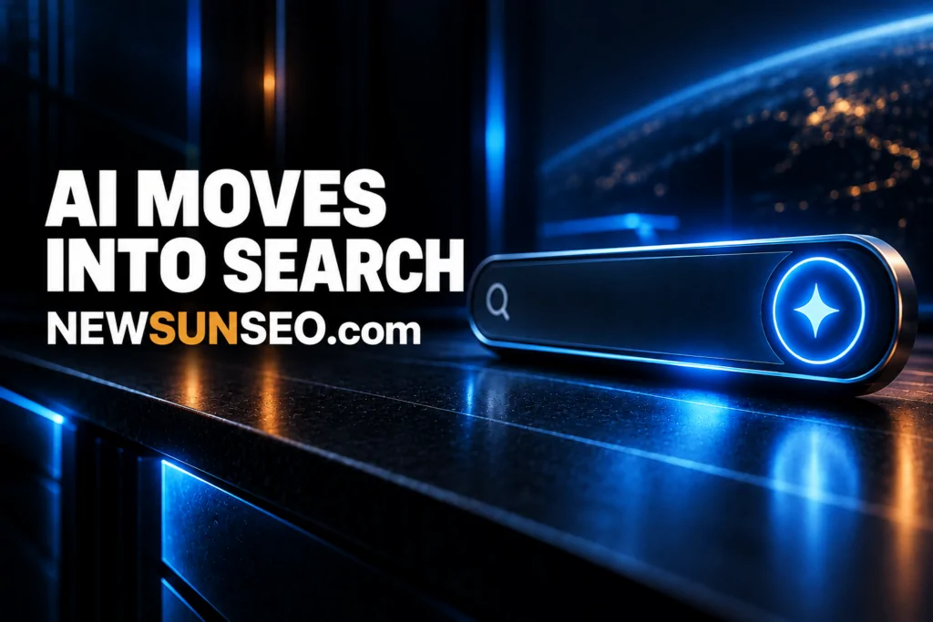 Glowing Google AI Mode button placed in a dark search bar