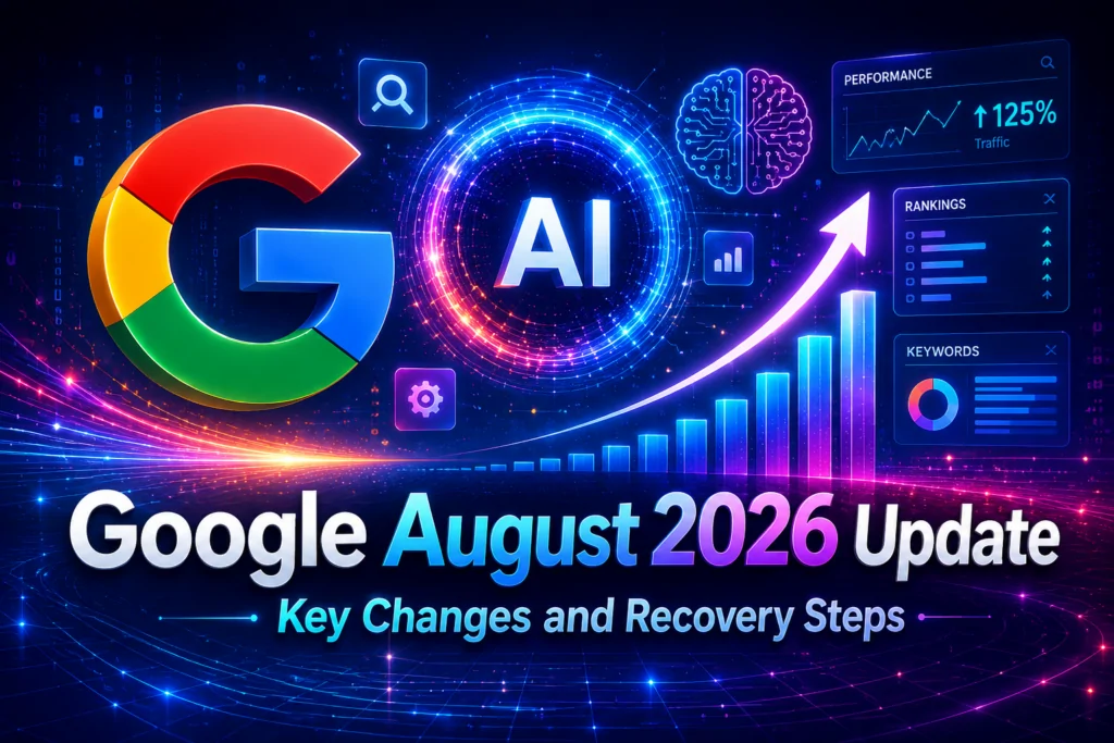 Holographic robot reviewing Search Console analytics