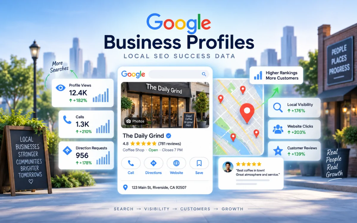Google Business Profile local SEO data dashboard showing ranking and Visibility metrics
