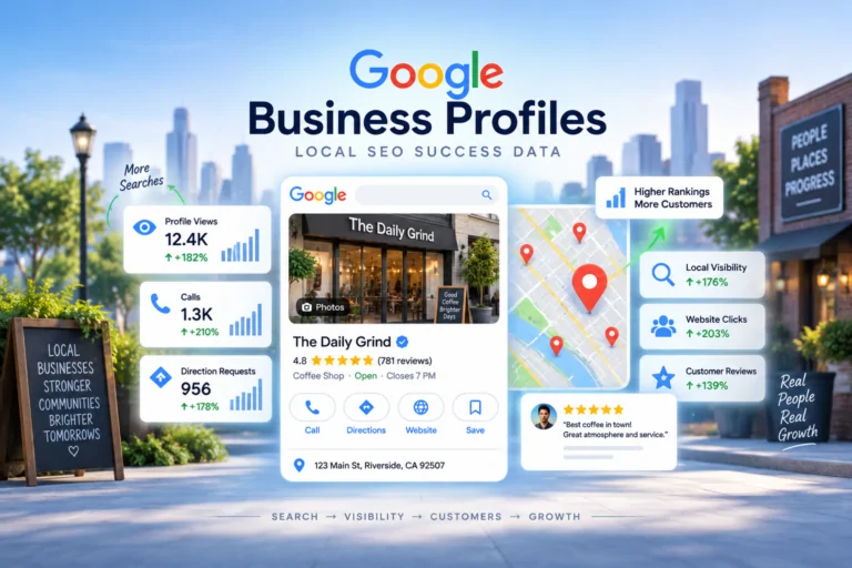 Google Business Profile local SEO data dashboard showing ranking and Visibility metrics