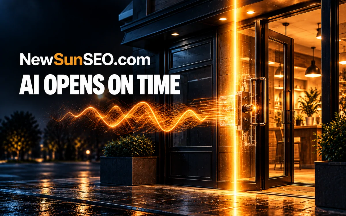 Google Business Profiles automatic tool unlocking a lit storefront door