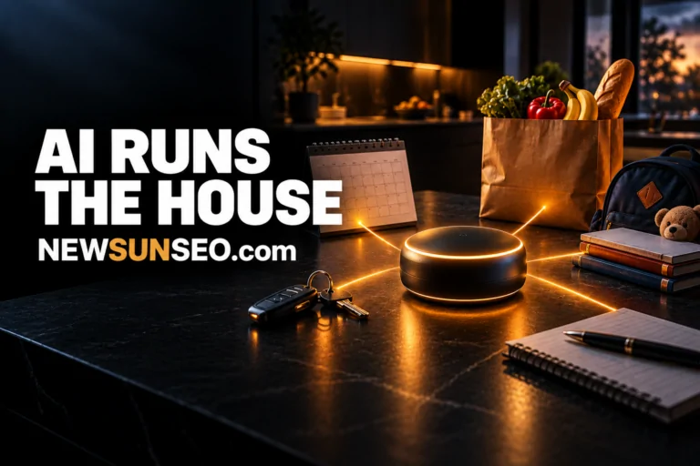 Google CC agent coordinating family schedules and groceries on a kitchen counter