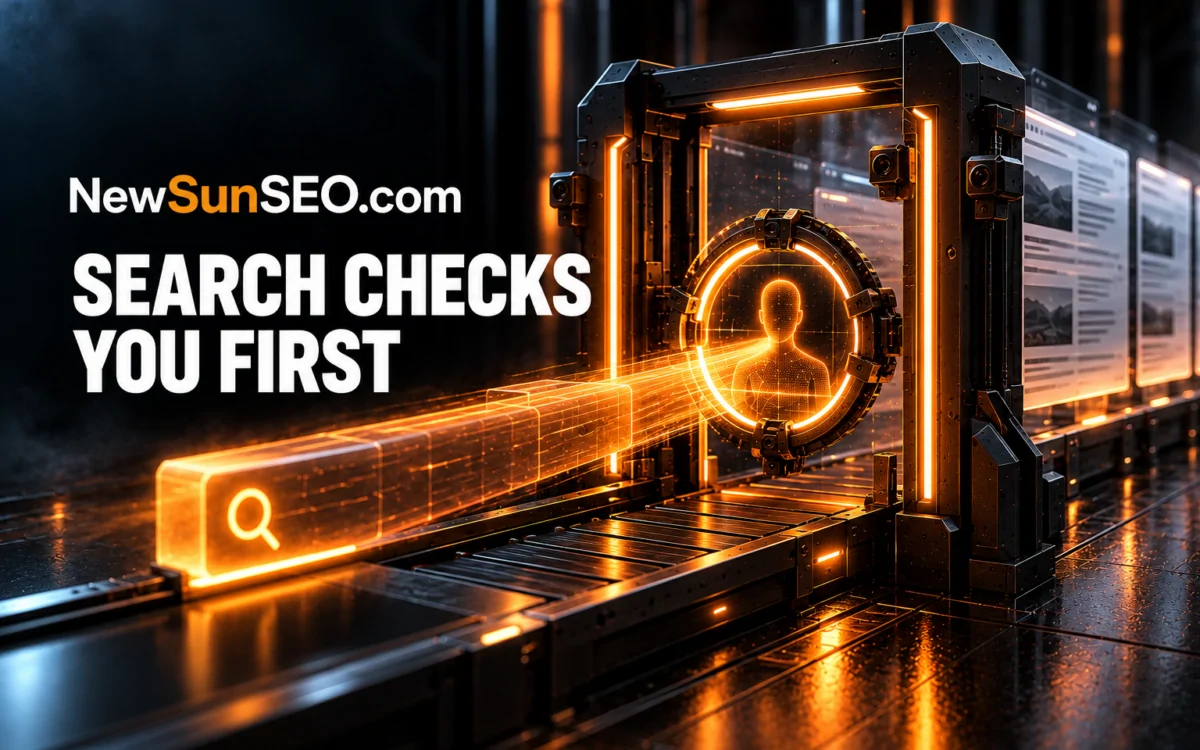 Google human verification gate scanning a glowing user silhouette before search results