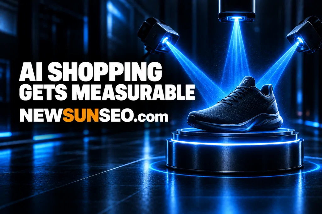 Athletic shoe scanned by blue sensor beams for Google Merchant Center AI performance Insights