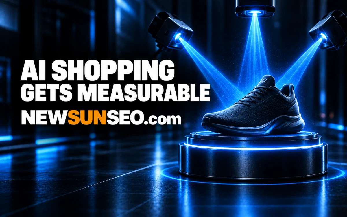 Athletic shoe scanned by blue sensor beams for Google Merchant Center AI performance Insights