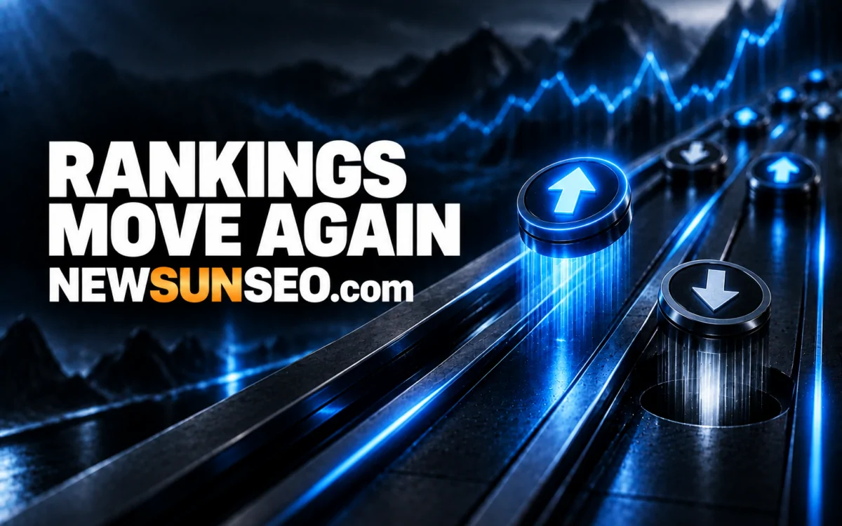 Glowing up and down arrows along a line chart showing Google search ranking volatility