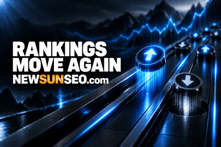 Glowing up and down arrows along a line chart showing Google search ranking volatility