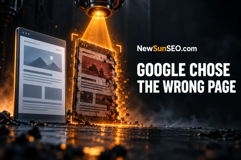 A laser scans a webpage to flag a Google selected canonical error