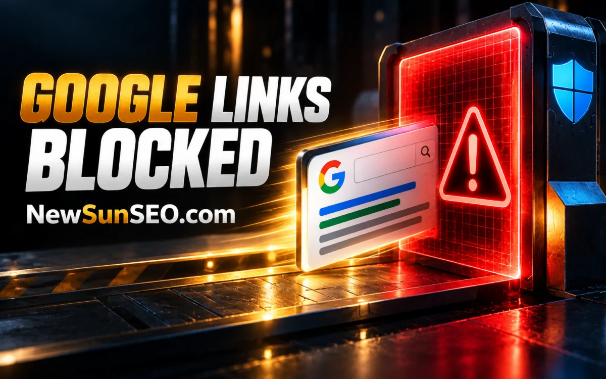 Microsoft Defender flags Google search links as malicious on a glowing security warning screen
