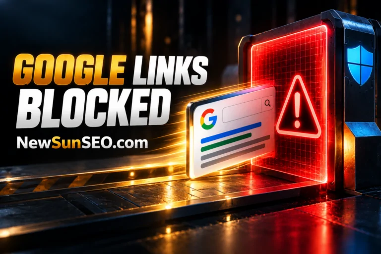 Microsoft Defender flags Google search links as malicious on a glowing security warning screen