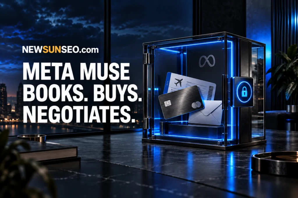 A personal AI agent secured in a glowing vault with cards and tickets