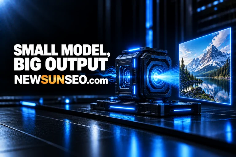 Alibaba's Qwen-Image-2.1 model projecting a mountain landscape from a glowing cube